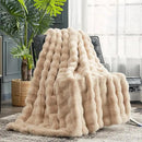 Cozy Bliss Faux Fur Throw Blanket for Couch, Fuzzy Soft Plush Thick Bubble Blanket for Sofa Bedroom Living Room, 50 * 60 Inches Beige by CozyNest Decor