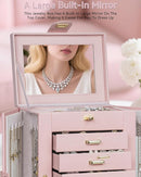AKOZLIN 360° Rotating Jewelry Box 6-Tier Organizer Functional Jewelry Storage Case for Women Girls Ring Necklace Earring Bracelet Holder with Mirror Pink by TinyTreasures Baby Boutique