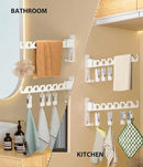 Wall Mount Coat Hanger Holder White Clothes Drying Organizer Rack Garment Hooks Aluminium Retractable Folding Indoor Wall Mounted Hanger Space Saver for Laundry Room Bedroom White 2 Pack with 8 Hooks by CozyNest Decor
