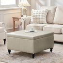 HUIMO Square Storage Ottoman, Tufted Leather Ottoman for Living Room (Khaki) by CozyNest Decor