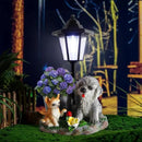 Garden Dog Statue,Resin Teddy & Cat Figurine with Solar LED Light,Flower Pots Planters Pots for Succulent,Outdoor Sculpture for Patio Balcony Yard Lawn Decor,Unique Gift for Dad Mom Grandma by GreenHaven Gardens