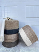 Jute Pouf Ottoman | Footrest Pouf | Hand Braided - Round Boho Pouffe - for Living Room, Bedroom, Nursery (18"x18"x12") Navy by CozyNest Decor