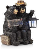 Alpine Corporation 15" Tall Outdoor Bear Couple with Lantern and Welcome Sign Statue with Solar LED Light Yard Art Decoration by GreenHaven Gardens