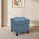 Adeco 17" Square Ottoman with Storage, Small Blue Storage Ottoman Foot Rest with Hinged Lid & Solid Wood Legs, Linen Fabric Foot Stool for Living Room & Bedroom by CozyNest Decor