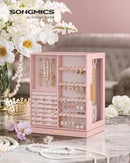 SONGMICS Jewelry Box 360° Rotating, Jewelry Storage Case with 5 Drawers, Jewelry Organizer, Glass Window, Spacious, Vertical Jewelry Storage, Open Design, Great Gift, Jelly Pink UJBC170R01 by TinyTreasures Baby Boutique