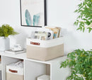 DECOMOMO Storage Bins Fabric Storage Baskets for Shelves, Linen Closet Organization Toys Nursery (Beige and White, Large - 4 Pack) by CozyNest Decor