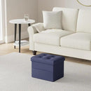 LINMAGCO Storage Ottoman Folding Foot Stool Foot Rest with Side Pocket Modern Ottoman with Storage Short Sofa Stool Linen Cloth 17x13x13(Navy) by CozyNest Decor