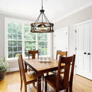 Farmhouse Rustic Wood Chandelier, 4-Light Industrial Drum Chandelier for Dining Room Vintage Pendant Hanging Light Fixture with Black Metal Accent for Kitchen Living Room Dining Area by CozyNest Decor