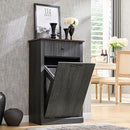 Modern Tilt-Out Trash Can Cabinet, 10 Gallon Fluted Laundry Hamper Cabinet with Drawers, Wooden Hidden Garbage Can Cabinets with Storage Basket, Free Standing for Kitchen and Living Room, Grey by CozyNest Decor