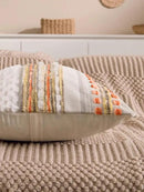 Fall Boho Chenille Tufted Throw Pillow Covers 18x18 Inch Set of 2 Farmhouse Striped Couch Decorative Pillow Covers Accent Neutral Pillowcase Yellow Orange Cushion Cover for Livingroom Sofa Bed by CozyNest Decor