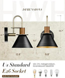 Modern Wall Sconces Set of Two, HWH Industrial Sconce Wall Lighting 1-Light, Gooseneck Barn Wall Vanity Light for Bedroom Kitchen, Hammered Metal Shade, Black and Gold Finish, 5HZG74B-2L BK+BG by CozyNest Decor