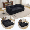 78" W Loveseat Sofa, 4 in 1 Convertible Floor Sofa Bed, Boneless Cloud Couch with Cup Holder, Fold Out Floor Couch, Loveseat Recliner Sleeper for Living Room Bedroom Lounge(Corduroy, White) by CozyNest Decor
