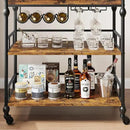 Bar Cart, Bar Carts for The Home, 3 Tier Serving Cart with Wheels, Home Bar & Serving Carts, Metal Rolling Cart with Wine Rack & Removable Tray for Kitchen, Dining Room, Living Room-Retro Brown by CozyNest Decor