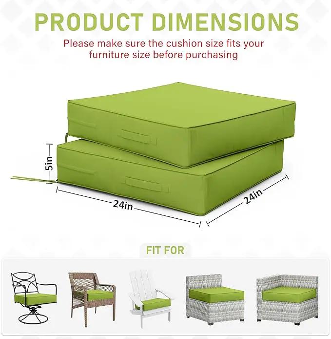 Patio Chair Cushions 24 X 24 X 5 Inch Waterproof Outdoor Seat Cushions for Patio Furniture, Outdoor Sofa Couch Pads with Ties & Handle, Set of 2, Grass Green, photo 2 of 7