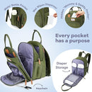 RUVALINO Diaper Bag Backpack-Expandable Baby Bag with up to 50% Capacity -Baby Essentials Bag with Changing Pad Insulated Bottle Holders & Pacifier Case, Waterproof, Army Green XL by TinyTreasures Baby Boutique