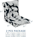 LVTXIII Outdoor Tufted Seat Cushions, Solid Seat and Back Chair Cushion with Ties, Patio Replacement Rocking Chair Cushion for Outdoor Furniture Use, 21 W x 21D, 2 Pack, Black Lush Leaf Jungle by GreenHaven Gardens
