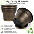 Plant Planters Pots Set of 4 Pack 10 Inch, Plastic Flower Pot for Indoor Plants with Drainage Holes & Trays, Resin Decorative Container Sets with Saucer for House Outdoor Garden Planters Dark Gold by GreenHaven Gardens