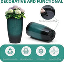 Tall Outdoor Planters, Set of 2 Large Flower Pots for Outdoor Plants, with Gradient Turquoise Finish, Weather-Resistant for Porch, Garden, Patio by CozyNest Decor