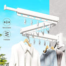 Wall Mounted Clothes Hanger,Clothes Drying Rack,Laundry Rack Wall Mount,Drying Rack Clothing,Clothes Rack Retractable,Collapsible(Tri-Fold), with Windproof Holes & Clips,White Color by CozyNest Decor