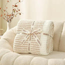 Snuggle Sac Cream Waffle Blanket for Couch Bed Sofa 60x80 inches, Reversible Beige Soft Throw Microfiber Fluffy Fuzzy Cozy Knit Twin Blanket for Women Mothers Birthday Gifts by CozyNest Decor