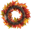 Glitzhome 24 Inch Pre-lit Fall Wreath, Autumn Wreath for Front Door, Lighted Maple Leaves Wreaths with Timer for Thanksgiving Halloween Christmas Wall Front Porch Home Decoration by CozyNest Decor
