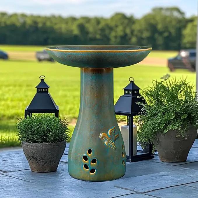 Ceramic Bird Bath for Outdoors, 21.5 inch Heavy Duty Bird Bath，Weather-Resistant Birdbath for Outdoor Garden Use, Attracts Birds, Elegant Yard Décor - Blue, photo 6 of 7