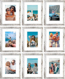 Vittanly 8x10 Picture Frames Set of 9, Shatter Resistant Plexiglass, Display 5x7 Pictures with Mat or 8x10 without Mat, Photo Frames for Wall or Tabletop, Engineered Wood, Distressed White by CozyNest Decor