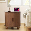 AVZEAR 24" Large Round End Table with Charging Station, Farmhouse Fluted Sofa Side Table with Sliding Tambour Door & Storage, Mid-Century Wood Nightstand for Living Room, Bedroom, Walnut by CozyNest Decor