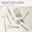 7-Piece Beige & Gold Kitchen Utensils Set – Non-Toxic Silicone & Stainless Steel Tools for Cooking, Serving, & Hosting – Ideal for Nonstick Cookware & Modern Kitchens, with Gold Utensil Holder by CozyNest Decor