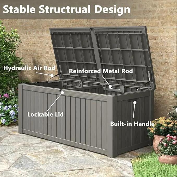 NUNU LAB 150 Gallon Outdoor Storage Box,Resin Large Sturdy Deck Box, Backyard Outside Storage Box Waterproof with Double Wall Panels,Package Delivery,Garden Outdoor Hose Bin, photo 9 of 9