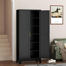 Metal Pantry Cabinet with 2 Doors and 5 Adjustable Shelves, 75" Kitchen Storage cabinets with Gold Handles, Versatile Storage for Laundry Room, Living Room, Bathroom, Dinning Room, Utility Room-Black by CozyNest Decor