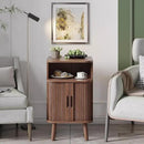 Alohappy Mid Century Modern End Table with Sliding Tambour Door, Fluted Wood Nightstand, Curved Round Edge Side Table with Storage Cabinet for Bedroom, Living Room, Walnut by CozyNest Decor
