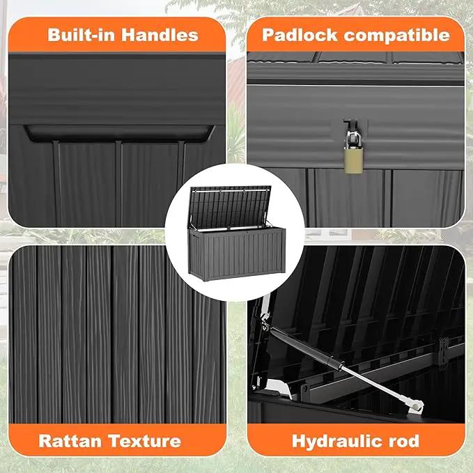 150 Gallon Deck Box,Resin Outdoor Storage Box with Lockable for Patio Furniture, Pool Accessories, Garden Tools Waterproof Outside Storage Box, Black, photo 5 of 7