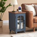 Narrow Side Table Set of 2,Farmhouse Nightstand with Charging Station,End Table with Glass Barn Door Storage, Cabinet Organizer with Adjustable Shelf, Night Stand for Small Spaces Living Room Bedroom by CozyNest Decor