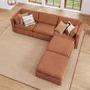 CHITA Oversized Modular Cloud Sectional Fabric Sofa Set, FSC Certified U Shaped Couch Reversible Chaise Modular Sectional,112 inch Width,5 Seat Modular Sofa Includes 2 Storage Ottomans, Terracotta by CozyNest Decor