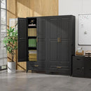 75" Kitchen Pantry Cabinet with Drawer, Metal Storage Cabinets with Doors and 4 Adjustable Shelves,Black Kitchen Cabinet with 2 Gold Handles,Food Cupboard for Livingroom,Pantry by CozyNest Decor