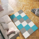 qqpp EVA Rubber 18 Tiles Interlocking Puzzle Foam Floor Mats - Baby Play Mat for Playing | Exercise Mat for Home Workout. White, Gray, Dark Green. QC-ALPb18N by TinyTreasures Baby Boutique