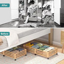 Bamboo Under Bed Storage Containers- Underbed Organizer with Wheels with Large Dust Bag,Sturdy Wood Rolling Under the Bed Shoe Storage Organizer Drawer 2 Packs (Nature, Long) by CozyNest Decor