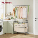 Tajsoon Laundry Hamper with Hanging Rack, 3 Section Laundry Sorter with Heavy Duty Lockable Wheels, Laundry Basket Organizer for Dirty Clothes Storage, 3 Beige by CozyNest Decor