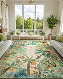 LIVEBOX Large 9x12 Forest Area Rug for Living Room, Soft Washable Sun Yellow Rugs for Bedroom, Non Slip Ultra Thin Floor Carpet Jungle Animal Print Rugs for Dining Room by CozyNest Decor