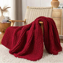 Chunky Knit Blanket Throw, 100% Hand Knit Throw Blanket Handmade Chenille Cable Knit Throw for Couch, Stylish Cozy Soft Rope Knot Crochet Blanket for Home Decor, Red, 50x60 Inches by CozyNest Decor