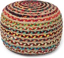 REDEARTH Round Pouf Ottoman - Braided Boho Poof Home Décor Pouffe Accent Sitting Circular Foot Rest for Living Room, Bedroom, Nursery, Kidsroom, Lounge; Jute and Cotton (19.5"x19.5"x14"; Multi) by CozyNest Decor