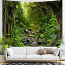 AMM Green Rainforest Tapestry Nature Forest Tapestry for Bedroom Aesthetic Misty Tropical Jungle Trees Flowing Stream Landscape Tapestries Wall Hanging for Living Room Dorm 60 x 44 Inch by CozyNest Decor
