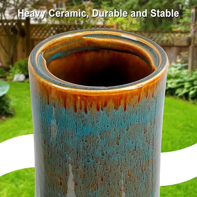 Ceramic Bird Bath for Outdoors, 21.5 inch Heavy Duty Bird Bath，Weather-Resistant Birdbath for Outdoor Garden Use, Attracts Birds, Elegant Yard Décor - Blue, photo 4 of 7