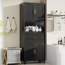 75” Tall Kitchen Pantry Storage Cabinet, Metal Storage Cabinet with 2 Drawers and Adjustable Shelves, Kitchen Pantry Cupboard, Freestanding Cupboard for Bathroom, Living Room(Black) by CozyNest Decor
