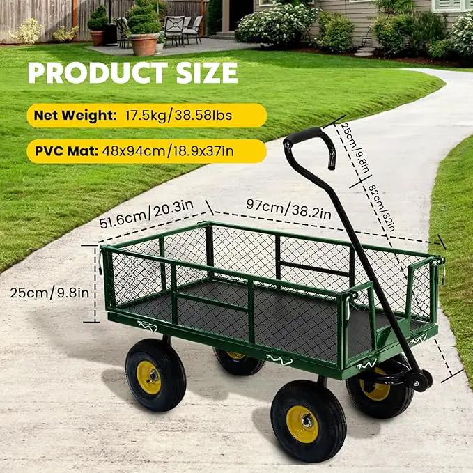 Steel Garden Cart, 2-in-1 Heavy Duty Utility Wagon 900 LBS Capacity Carts with Removable Mesh Sides to Convert into Flatbed, 240° U-Turn 10" Pneumatic Tires Garden Wagon for Lawn Camping Farm Yard, photo 2 of 7
