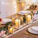 Glass Hurricane Candle Holder Large - Hewory 18pcs Gold Rectangle Flower Holders Centerpiece for Table, Tall Floor Square Pillar Candle Lantern for Wedding, Anniversary, Party, Fireplace, Dining Room by CozyNest Decor