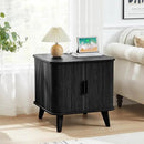AVZEAR 24" Large Square End Table with Charging Station, Farmhouse Fluted Sofa Side Table with Sliding Tambour Door & Storage, Curved Rustic Wood Nightstand for Living Room, Bedroom, Black by CozyNest Decor