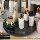 13" Oak Bathroom Vanity Tray Turntable for Perfume Candle, Round Wooden Decorative Tray for Kitchen Sink Countertop Organizer, Bathroom Counter Organizer for Skincare Makeup, Farmhouse Black Gold by CozyNest Decor