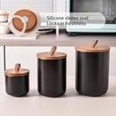 Black Ceramic Canister Set with Bamboo Lids, 3-Piece Airtight Food Storage Jars for Kitchen - Flour, Sugar, Coffee, Tea, Spice - Small, Medium, Large Sizes by CozyNest Decor